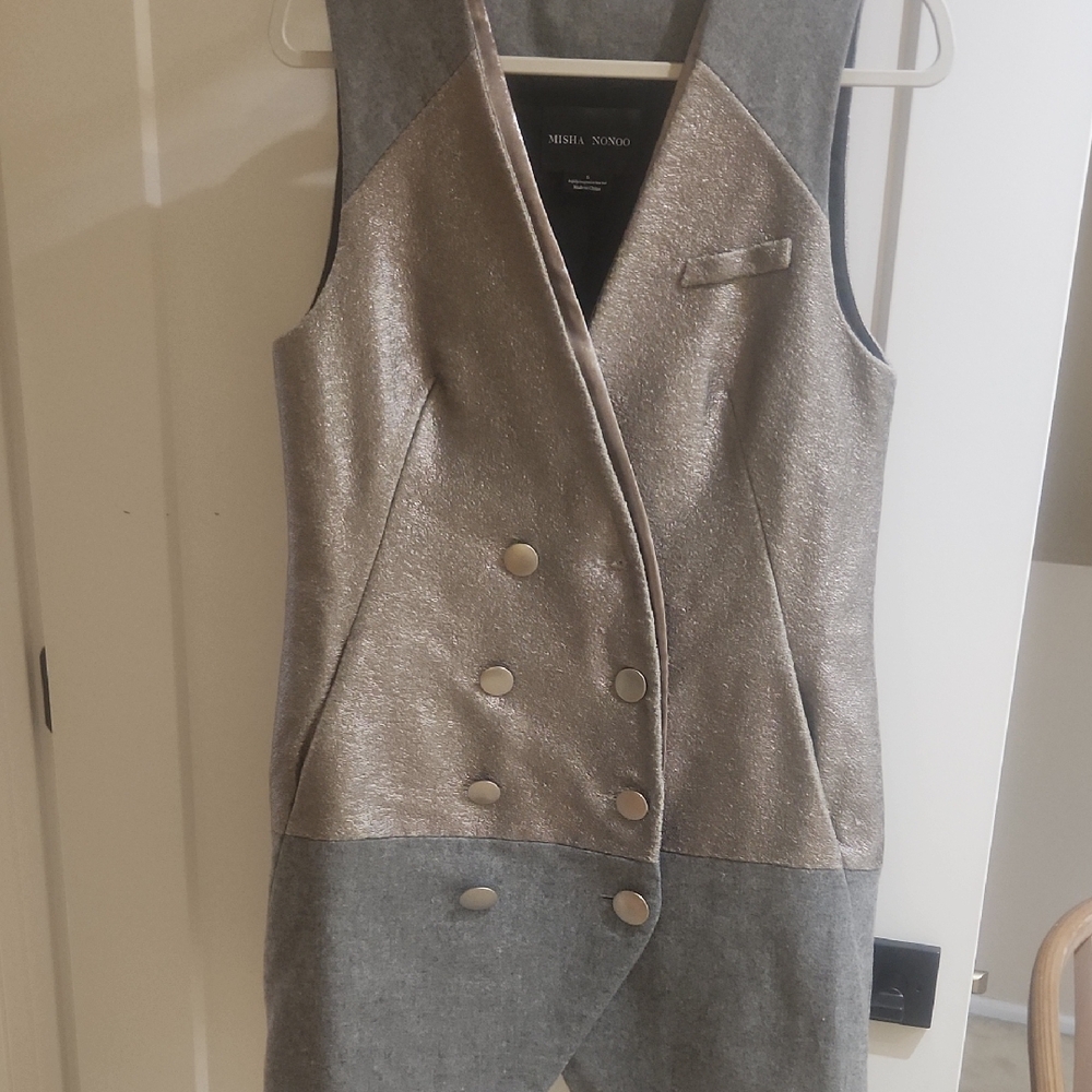 Elegant  Light Gray and Metallic Women's Dress, Vest
